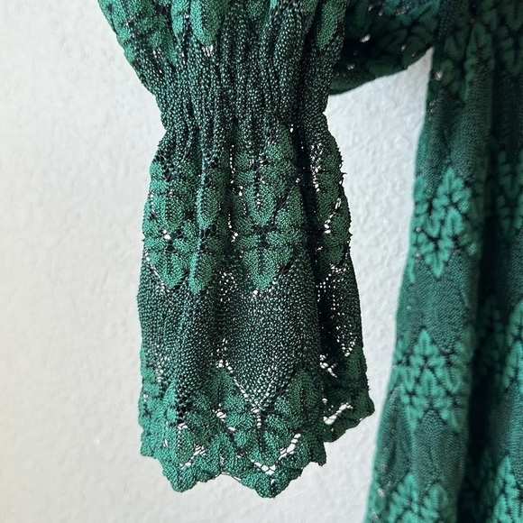 Free People  Simone Mock Neck Lace Dress in Hunter Green Size Small - Picture 4 of 12